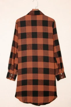 Outlet Dear-Lover Turn-down Collar Plaid Shirt Coat Brown