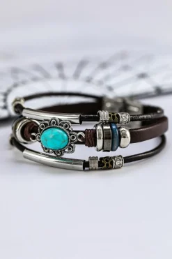 New Dear-Lover Turquoise Faux Leather Multi-layered Bracelet Brown