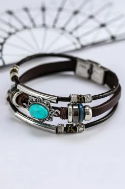 New Dear-Lover Turquoise Faux Leather Multi-layered Bracelet Brown