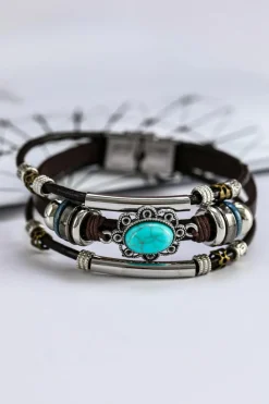 New Dear-Lover Turquoise Faux Leather Multi-layered Bracelet Brown