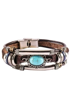 New Dear-Lover Turquoise Faux Leather Multi-layered Bracelet Brown