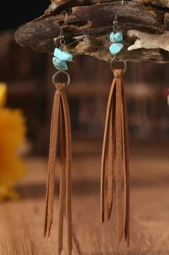 Fashion Dear-Lover Turquoise Tassel Drop Earrings Brown