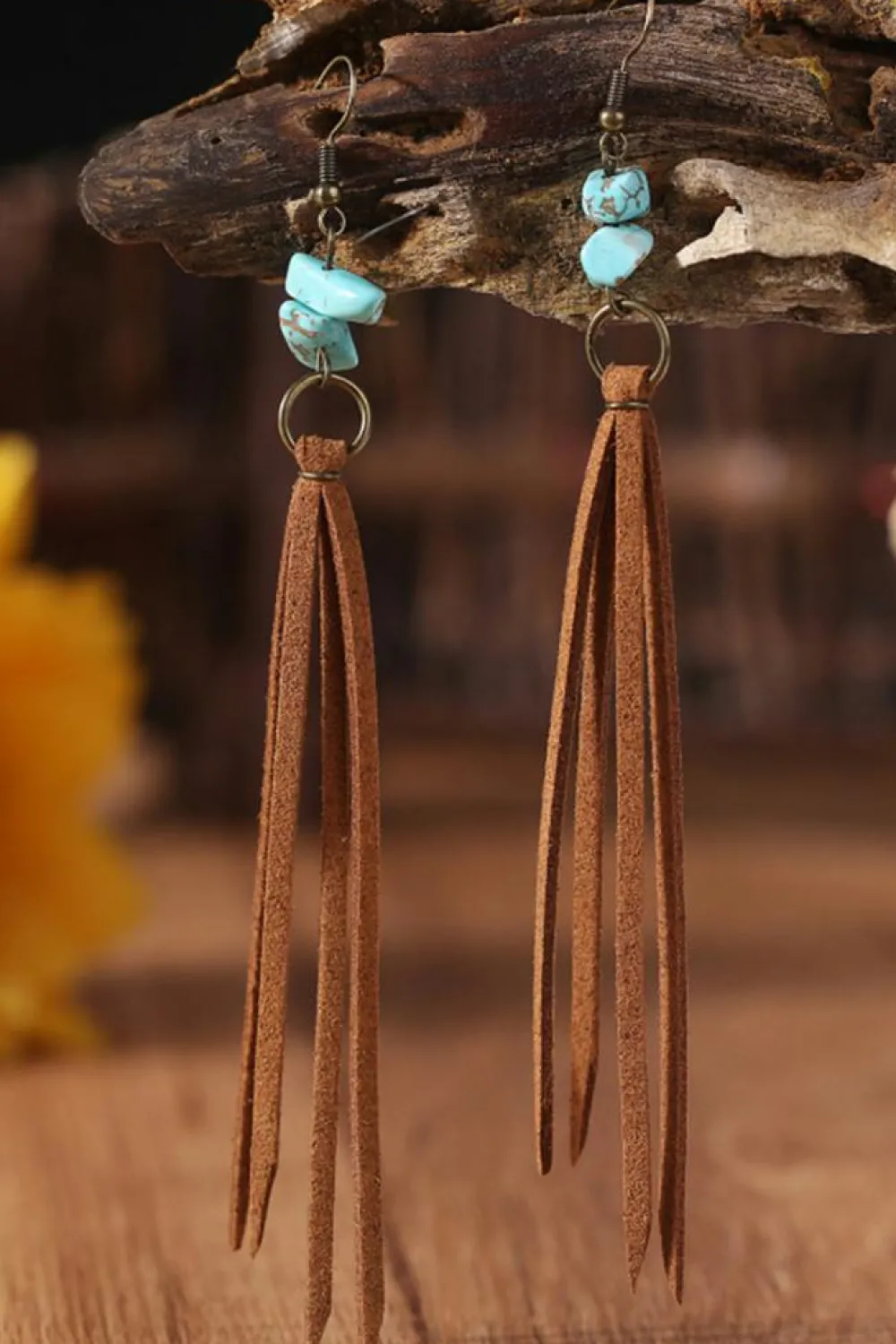 Fashion Dear-Lover Turquoise Tassel Drop Earrings Brown