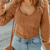Outlet Dear-Lover U Neck Textured Long Sleeve Top Brown