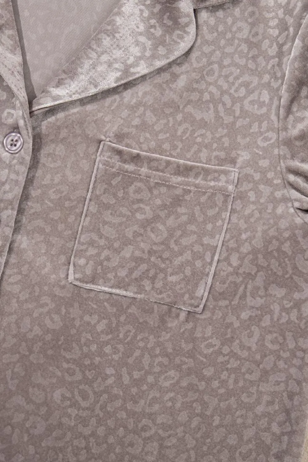 Sale Dear-Lover Velvet Leopard Print Shirt and Pants Pajama Set Brown