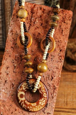 Hot Dear-Lover Vintage Beaded Wooden Pendant Necklace Brown