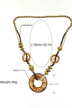 Hot Dear-Lover Vintage Beaded Wooden Pendant Necklace Brown