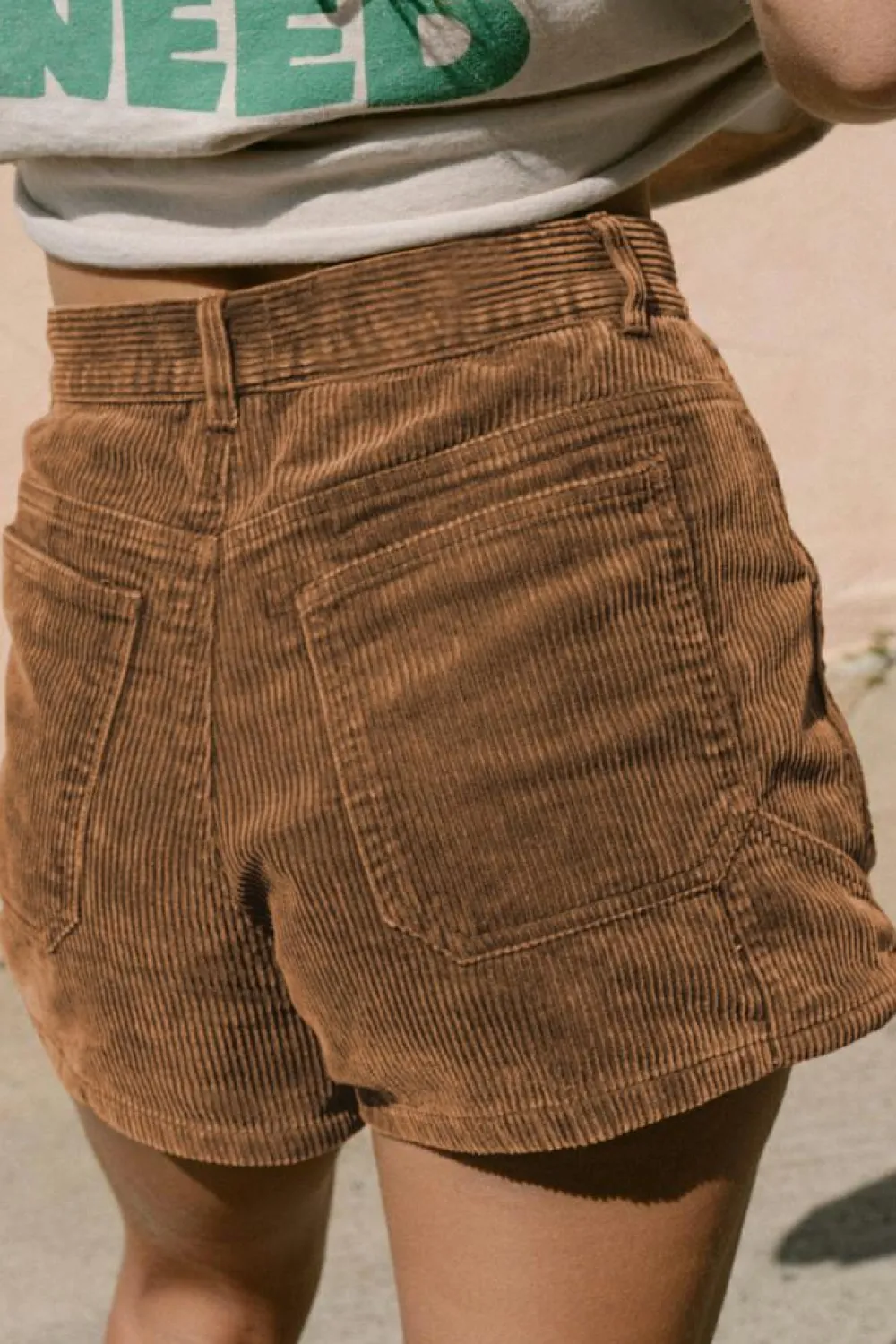 Outlet Dear-Lover Vintage Elastic Waist Back Pocketed Corduroy Shorts Brown