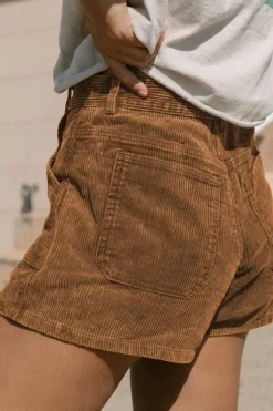 Outlet Dear-Lover Vintage Elastic Waist Back Pocketed Corduroy Shorts Brown