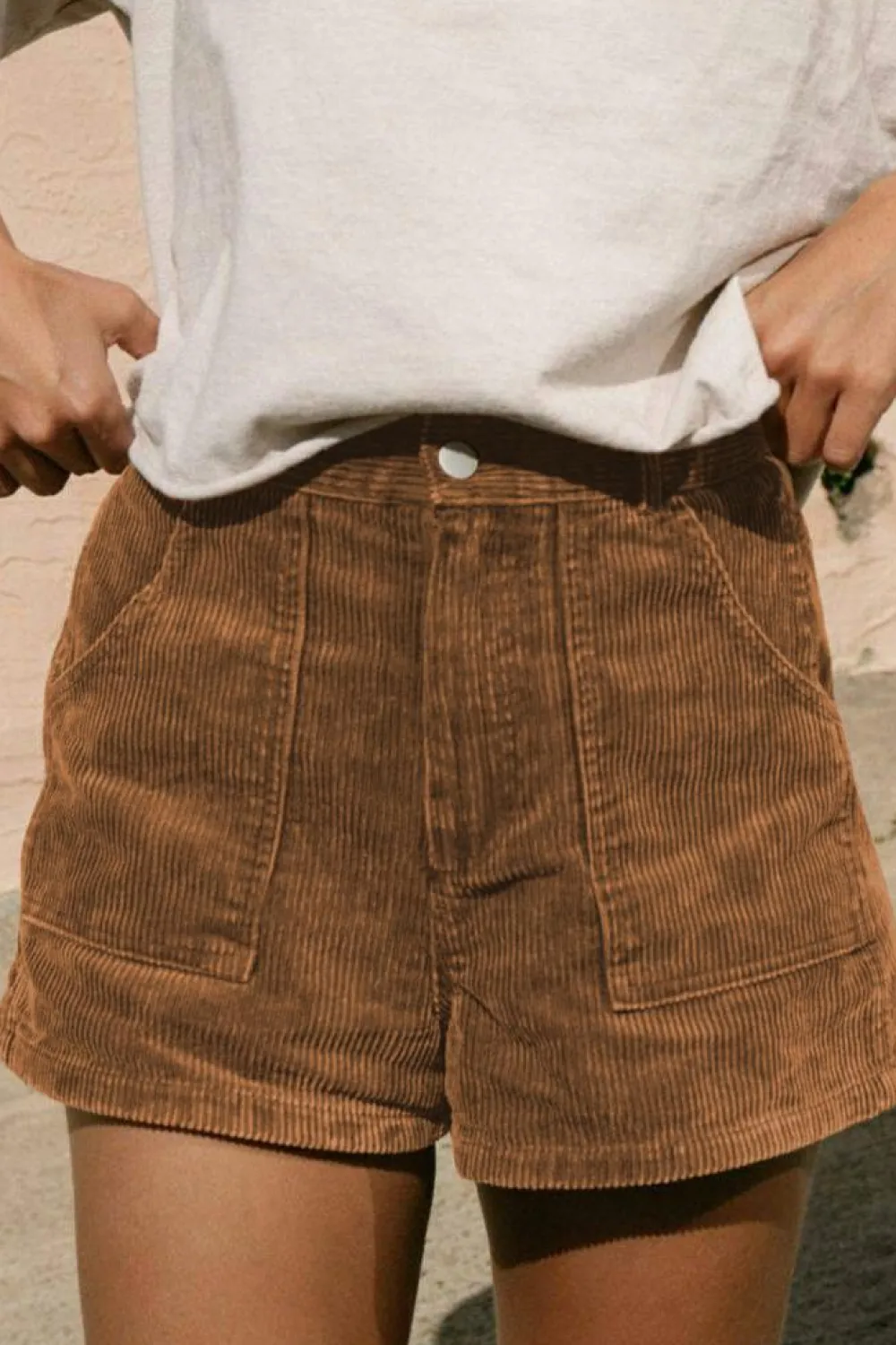 Outlet Dear-Lover Vintage Elastic Waist Back Pocketed Corduroy Shorts Brown