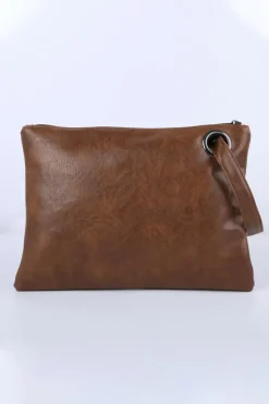 Online Dear-Lover Vintage Leather Oversized Clutch Bag Brown