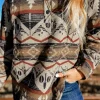Outlet Dear-Lover Western Aztec Collared Button-up Sweatshirt Brown