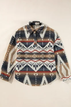 Outlet Dear-Lover Western Aztec Collared Button-up Sweatshirt Brown