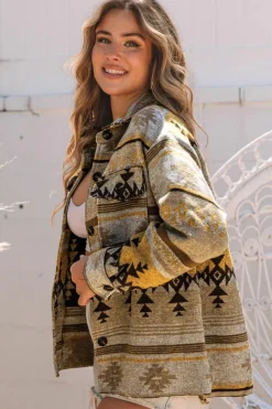 Online Dear-Lover Western Aztec Print Jacket Brown