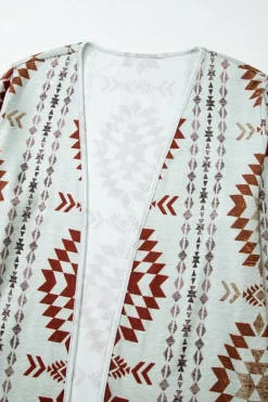 Sale Dear-Lover Western Aztec Printed Open Front Long Cardigan Brown