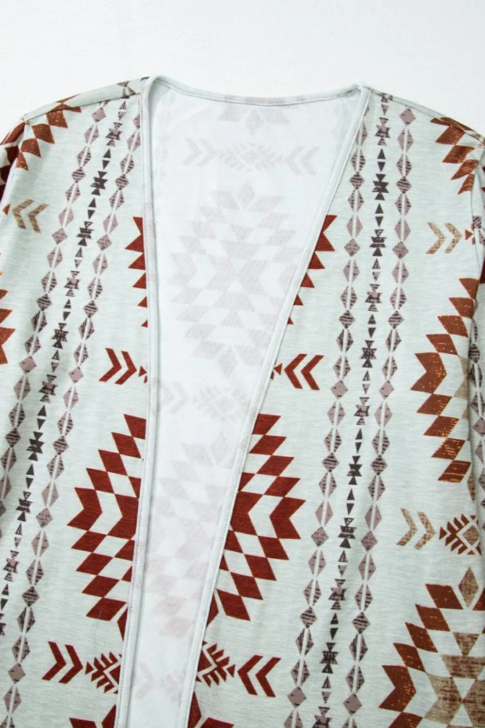 Sale Dear-Lover Western Aztec Printed Open Front Long Cardigan Brown