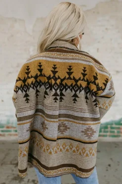 Online Dear-Lover Western Aztec Print Jacket Brown