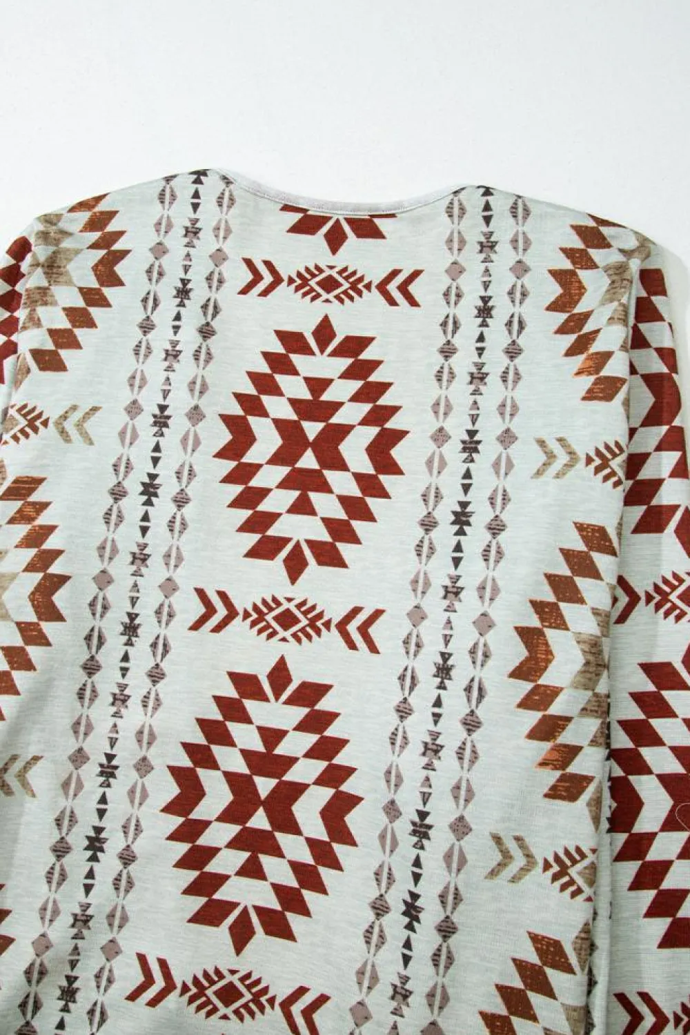 Sale Dear-Lover Western Aztec Printed Open Front Long Cardigan Brown