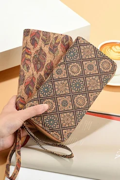 Hot Dear-Lover Western Pattern Print Wristlet PU Leather Wallet Brown
