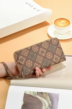 Hot Dear-Lover Western Pattern Print Wristlet PU Leather Wallet Brown