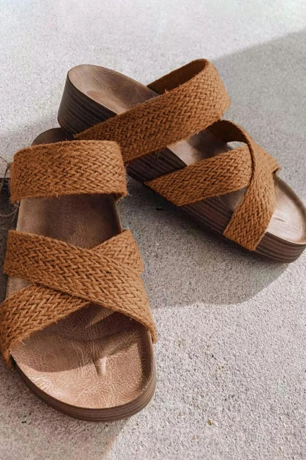 Online Dear-Lover Woven Cross Criss Hollowed Slip-On Slippers Brown