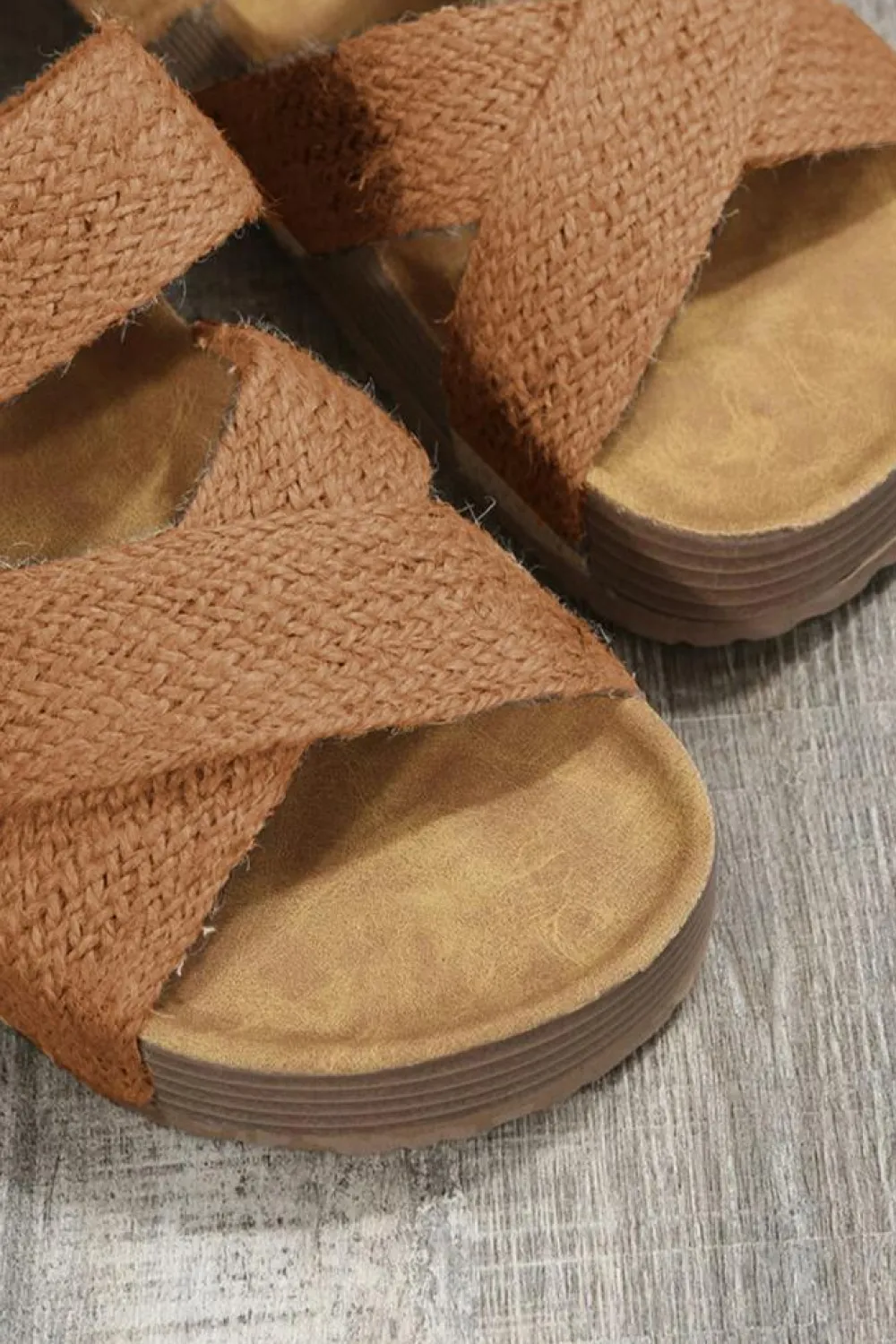 Online Dear-Lover Woven Cross Criss Hollowed Slip-On Slippers Brown