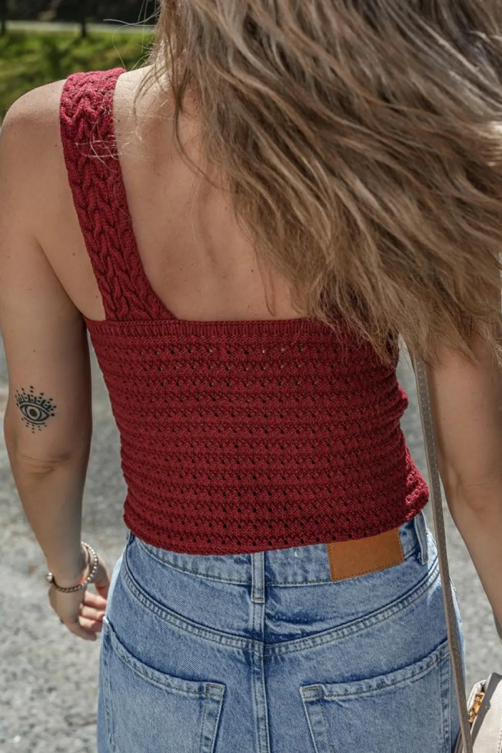 Hot Dear-Lover Cable Knit Pointelle Slim Fit V Neck Sweater Vest Burgundy