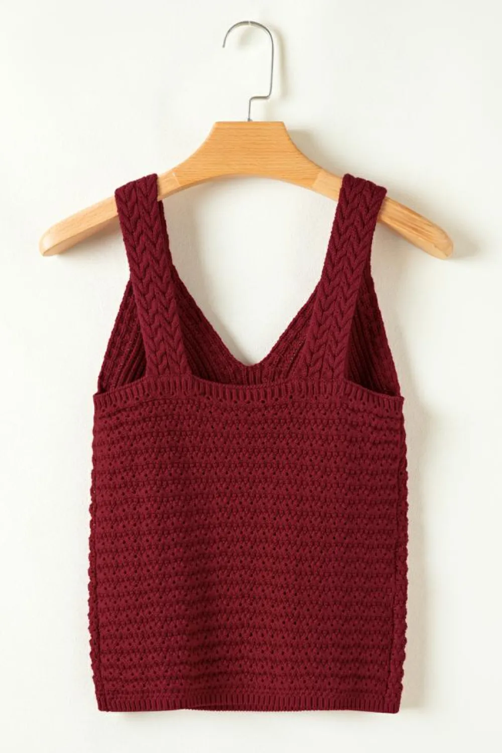Hot Dear-Lover Cable Knit Pointelle Slim Fit V Neck Sweater Vest Burgundy