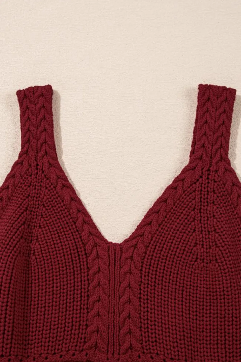 Hot Dear-Lover Cable Knit Pointelle Slim Fit V Neck Sweater Vest Burgundy