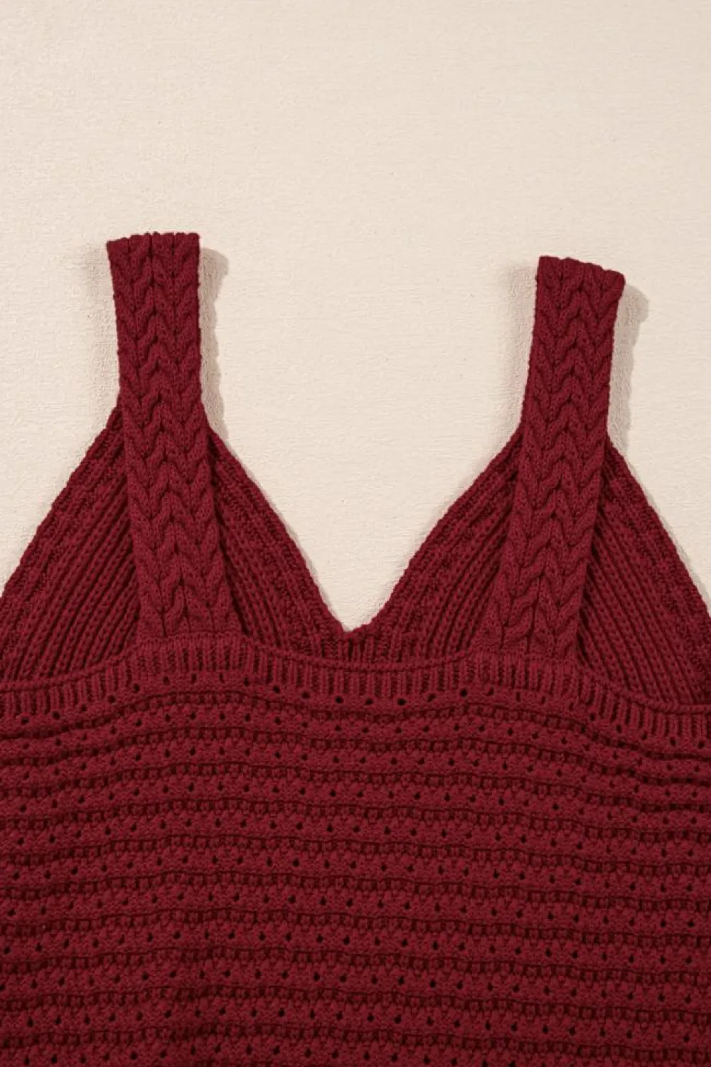 Hot Dear-Lover Cable Knit Pointelle Slim Fit V Neck Sweater Vest Burgundy