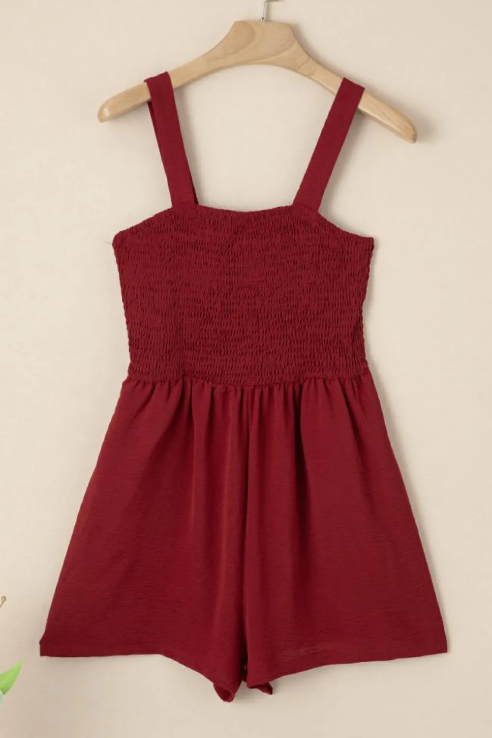 Discount Dear-Lover Casual Pocketed Smocked Sleeveless Romper Burgundy