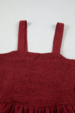 Discount Dear-Lover Casual Pocketed Smocked Sleeveless Romper Burgundy