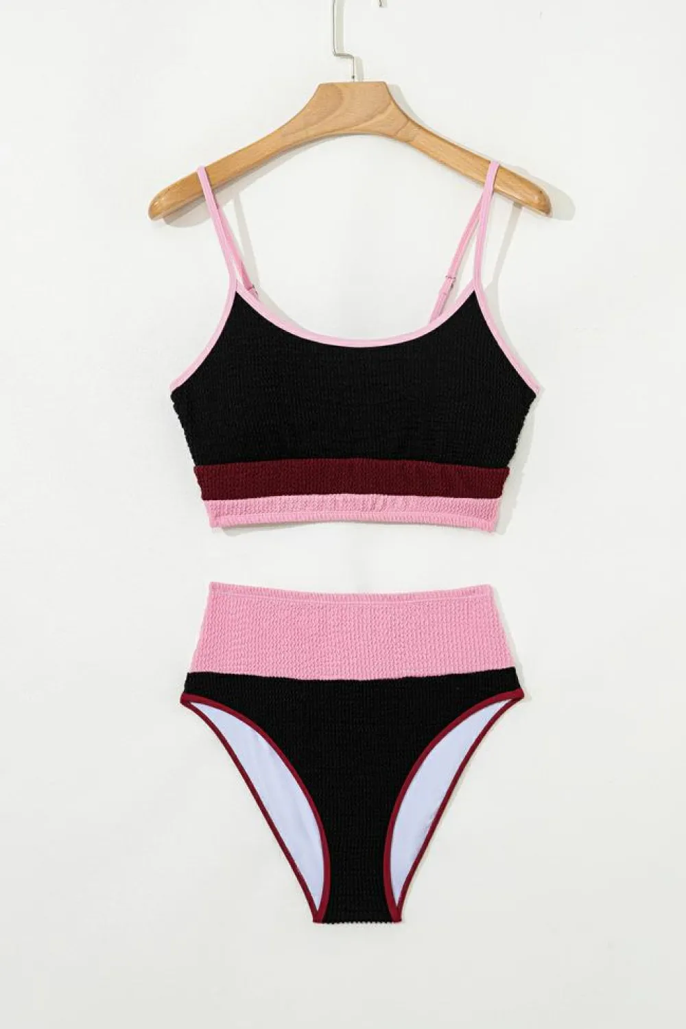 Online Dear-Lover Color Block High Waisted Sexy Bikini Set Burgundy