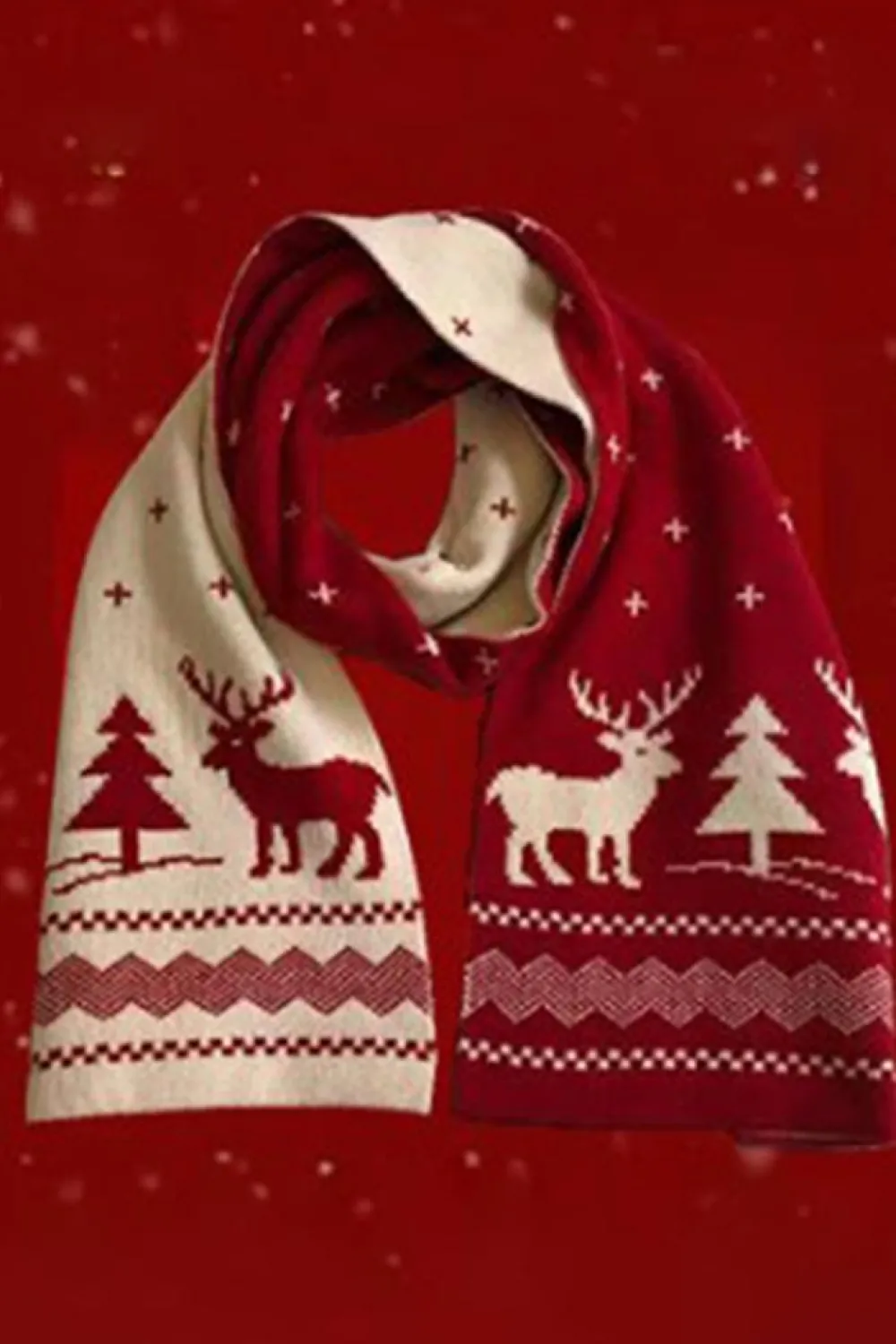 Clearance Dear-Lover Elk Christmas Tree Print Knitted Scarf Burgundy