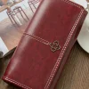 Outlet Dear-Lover Faux Leather Vintage Decor Bifold Long Wallet Burgundy