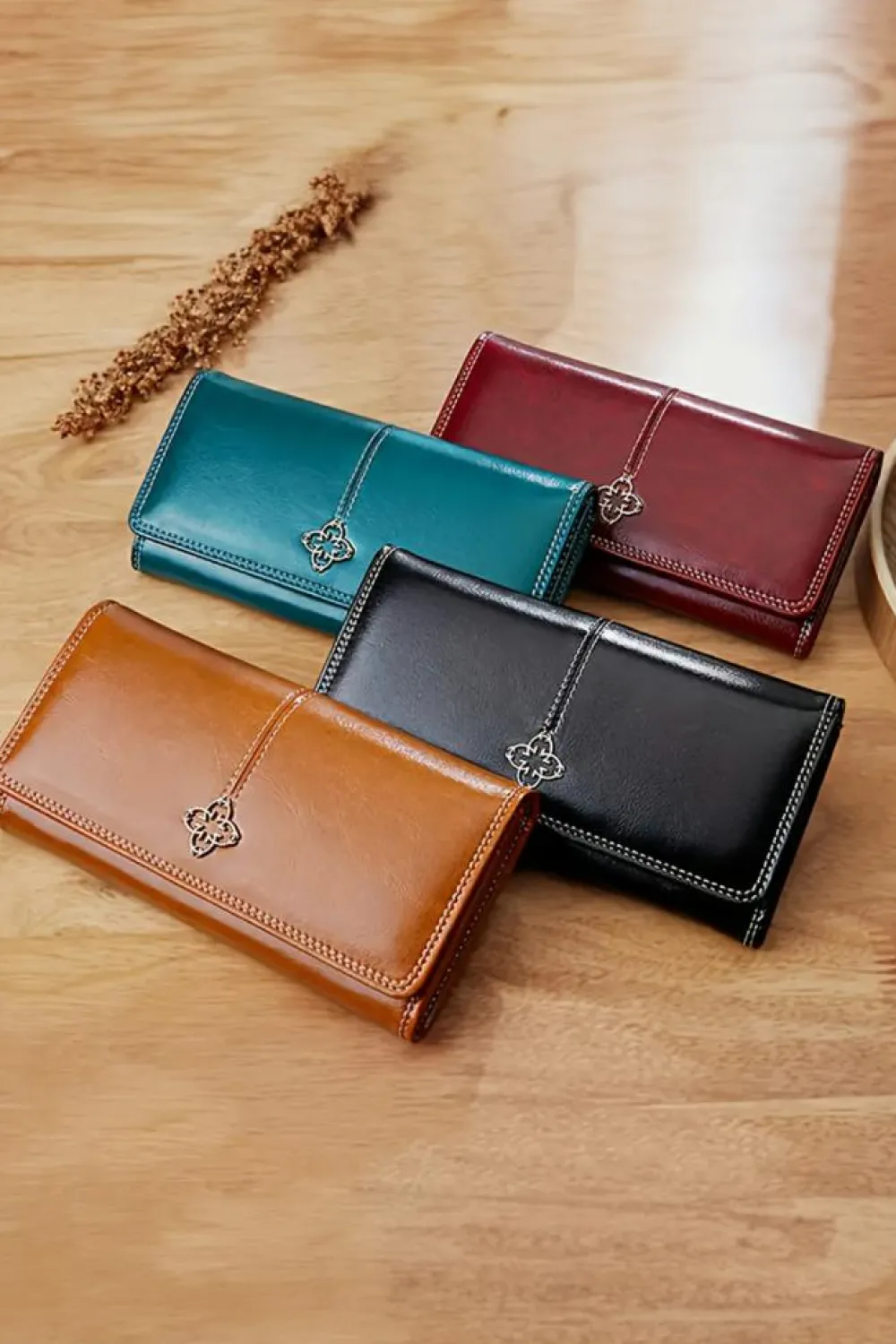 Outlet Dear-Lover Faux Leather Vintage Decor Bifold Long Wallet Burgundy