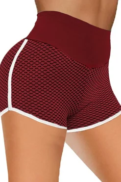 Sale Dear-Lover Burgundy High Waist Honeycomb Contrast Stripes Butt Lifting Yoga Shorts Fiery Red