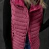 Clearance Dear-Lover Plush Collared Quilted Zipped Puffer Vest Burgundy