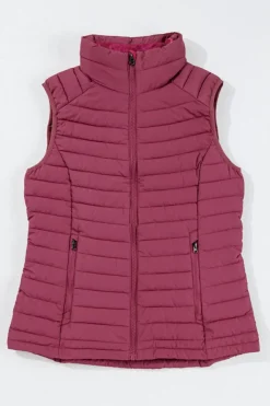 Clearance Dear-Lover Plush Collared Quilted Zipped Puffer Vest Burgundy