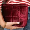 Sale Dear-Lover Quilted Velour Zipper Cosmetic Organize Pouch Burgundy