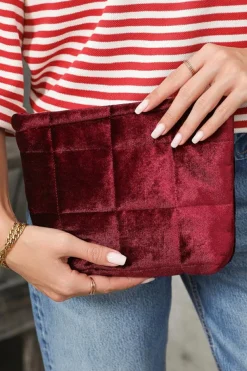 Sale Dear-Lover Quilted Velour Zipper Cosmetic Organize Pouch Burgundy