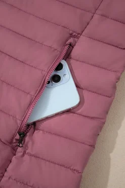 Hot Dear-Lover Solid Color Quilted Zip-up Puffer Jacket Burgundy