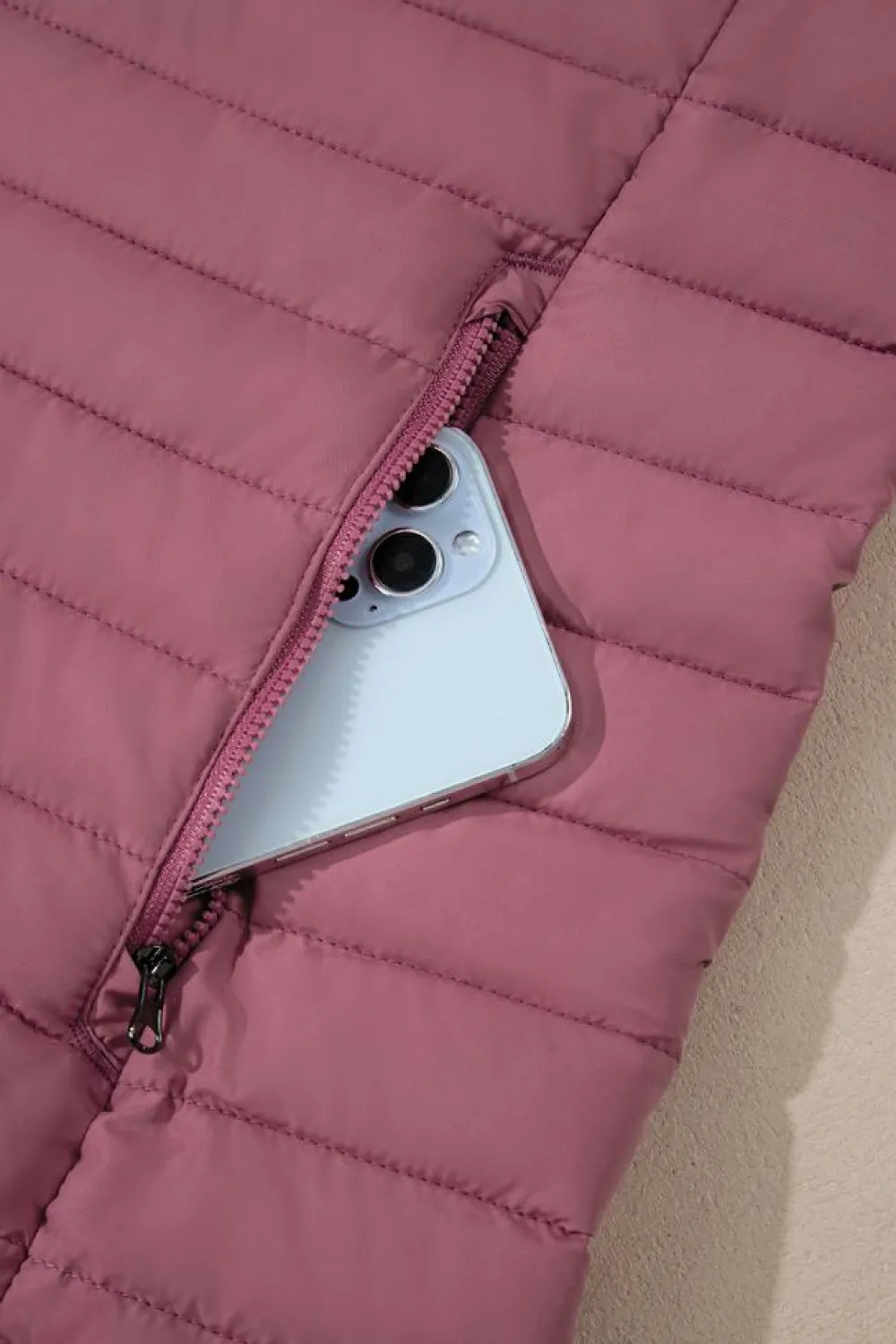 Hot Dear-Lover Solid Color Quilted Zip-up Puffer Jacket Burgundy