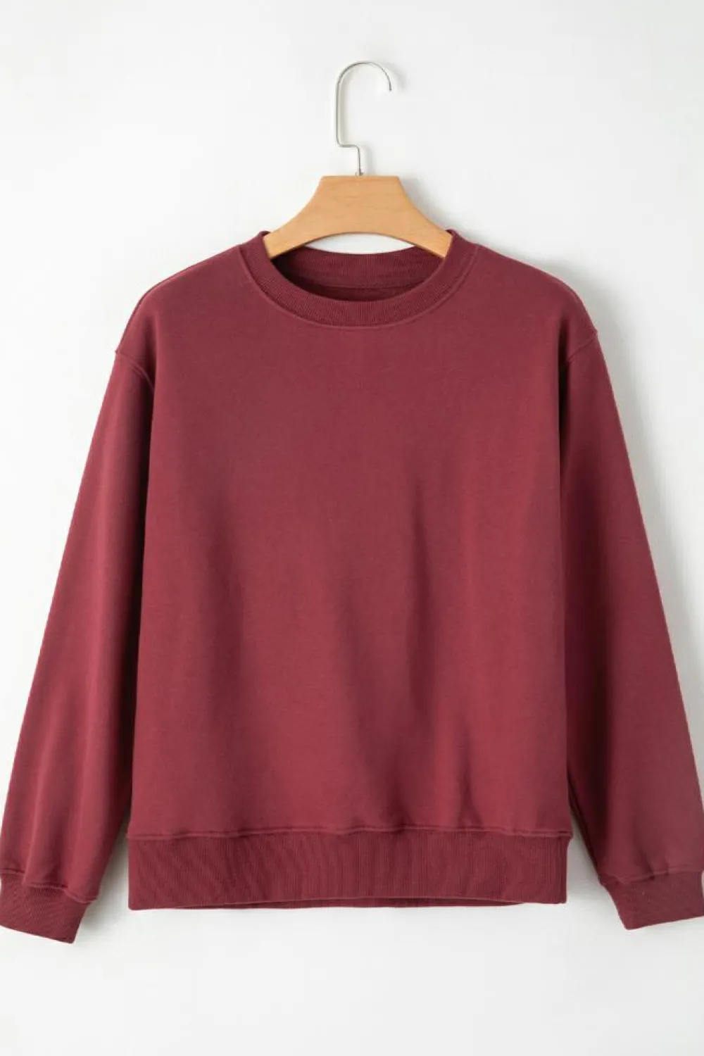 Clearance Dear-Lover Solid Fleece Lined Drop Shoulder Terry Sweatshirt Burgundy