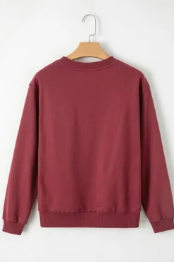 Clearance Dear-Lover Solid Fleece Lined Drop Shoulder Terry Sweatshirt Burgundy