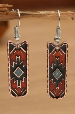New Dear-Lover Western Aztec Pattern Alloy Dangle Earrings Burgundy