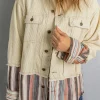 Outlet Dear-Lover Button Up Pockets Striped Color Block Corduroy Jacket Beige