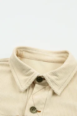 Outlet Dear-Lover Button Up Pockets Striped Color Block Corduroy Jacket Beige
