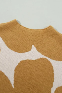 Sale Dear-Lover Big Flower Pattern Stand Neck Short Sleeve Sweater Camel