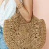 Fashion Dear-Lover Bohemian Straw Woven Round One Shoulder Bag Camel